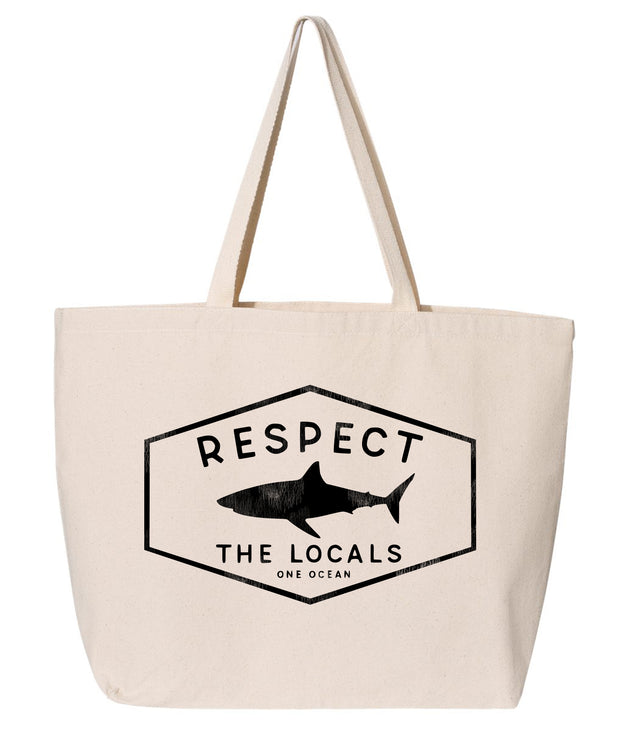 Cotton Canvas Respect The Locals Shark Tote